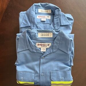 2 Men Uniform Flame Resistant Blue XL Safety Shirt with Yellow Reflective Tape